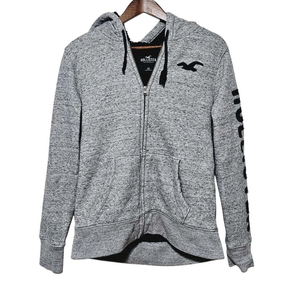 Hollister Sherpa Lined Zip Hooded Jacket Men's Size XS Gray Pockets Y2K Preppy